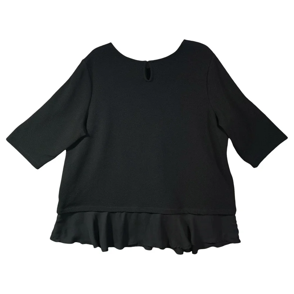 Jules & Leopold Womens 3X Black 3/4 Sleeve Ruffle Hem Blouse Top ST52360